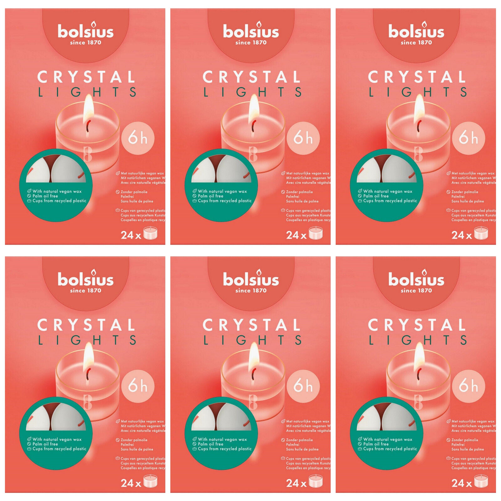 144-tlg. Bolsius Crystal Lights Teelichte 6 Stunden Acryl Cup klar (6x24er)