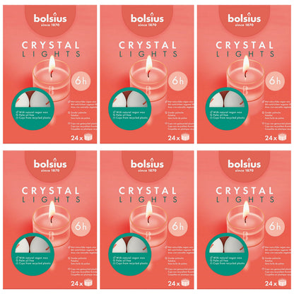 144 Bolsius Crystal Lights Teelichte 6 Stunden Acryl Cup klar (6x24er)