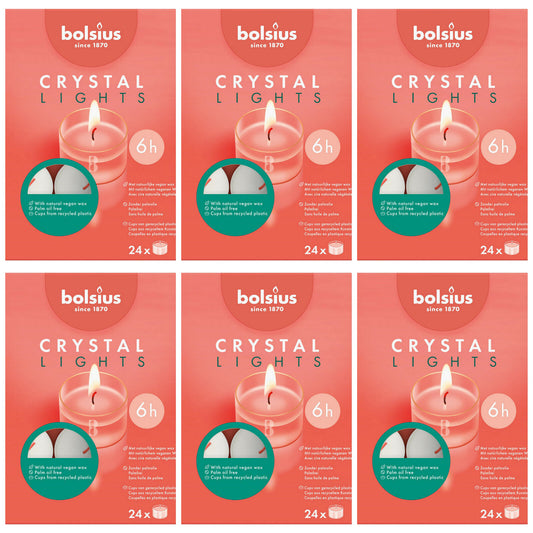 144 Bolsius Crystal Lights Teelichte 6 Stunden Acryl Cup klar (6x24er)