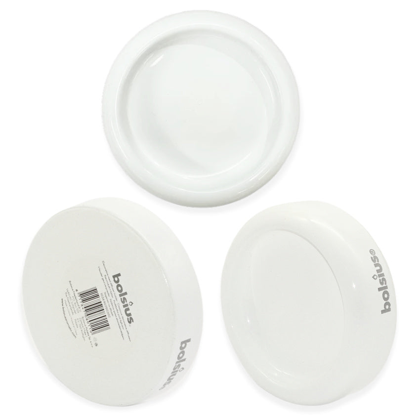 15 Stück Bolsius Kerzenhalter Keramik 90x25mm Kerzenständer Kerzenteller - weiß