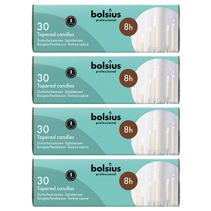 120 Stk Bolsius Professional Spitzkerzen 250x24mm Tafelkerzen Elfenbein (4x30er)