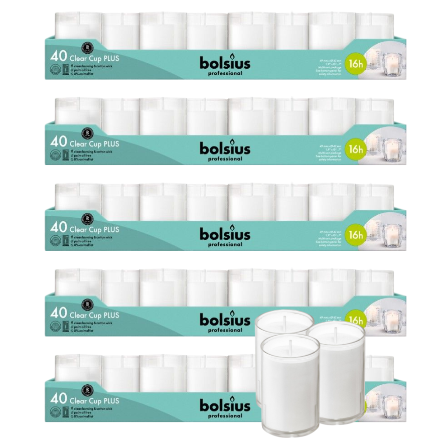 200-tlg. Bolsius Refill Nachfüller Kerzen Acryl Cup 42x55mm Relight klar (5x40er)