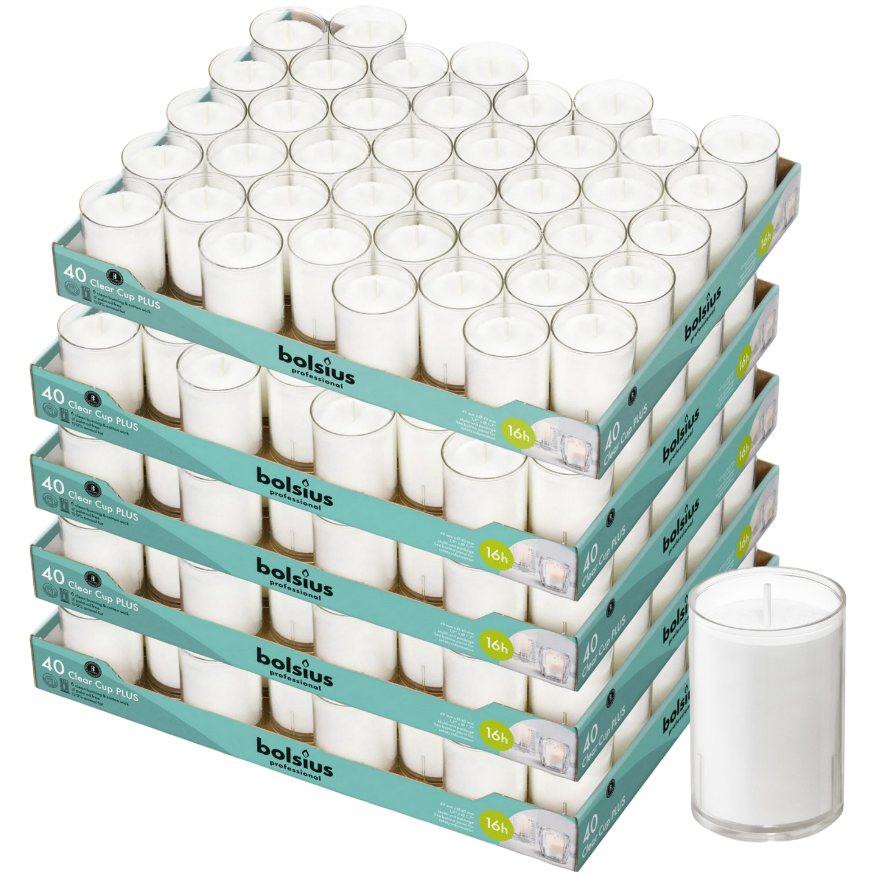 200-tlg. Bolsius Refill Nachfüller Kerzen Acryl Cup 42x55mm Relight klar (5x40er)
