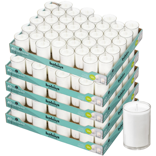200 Bolsius Refill Nachfüller Kerzen Acryl Cup 42x55mm Relight Nachfüller (5x40er)