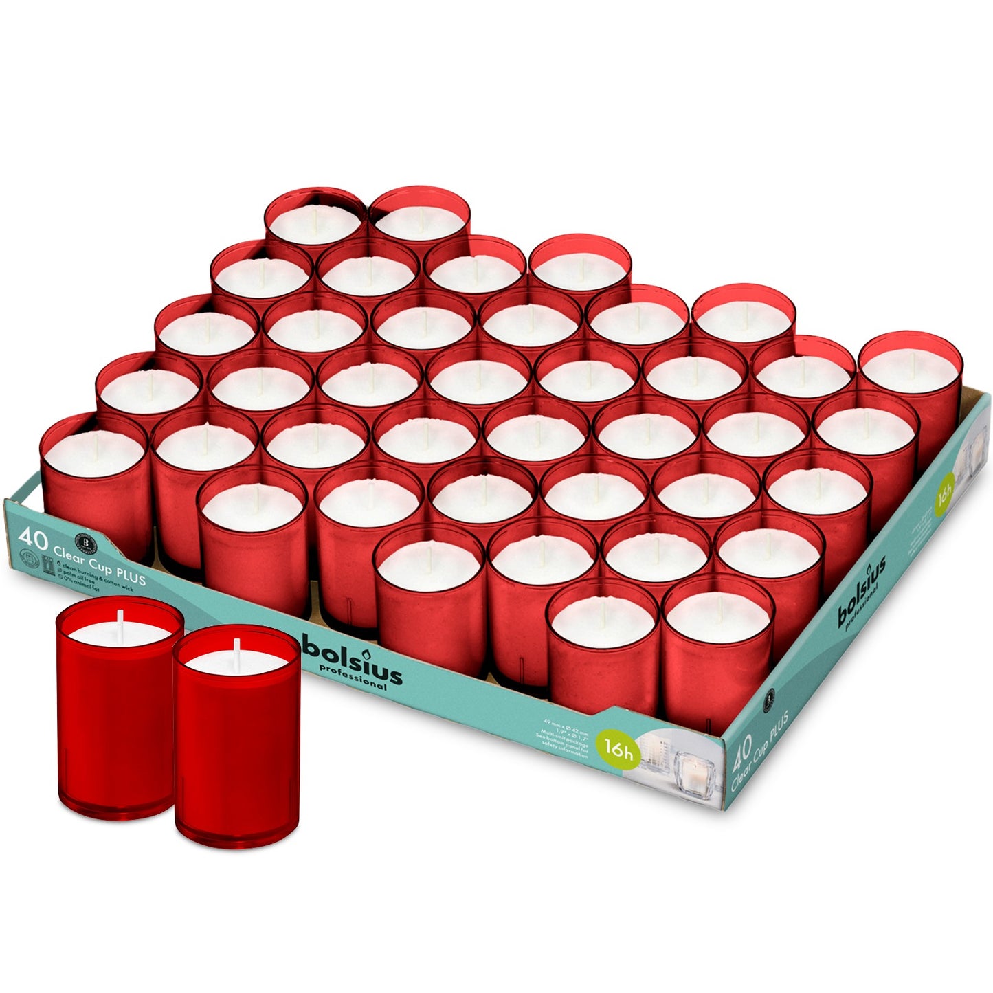 40er Tray Bolsius Refill Nachfüller Kerzen Acryl Cup 42x55mm Relight Nachfüll-Lichte - Rot