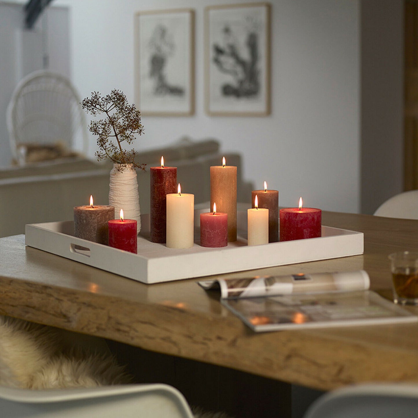 8er Set Bolsius Rustik Stumpenkerzen 100x50mm Blockkerzen klein - Samtrot