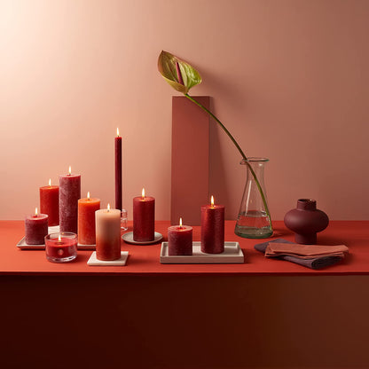 8er Set Bolsius Rustik Stumpenkerzen 100x50mm Blockkerzen klein - Samtrot
