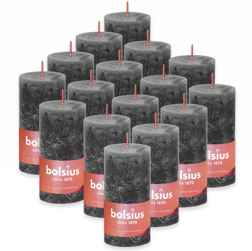 16 Stück Bolsius Rustik Stumpenkerzen 100x50mm klein B-Ware - Stürmisches Grau (2x8er)
