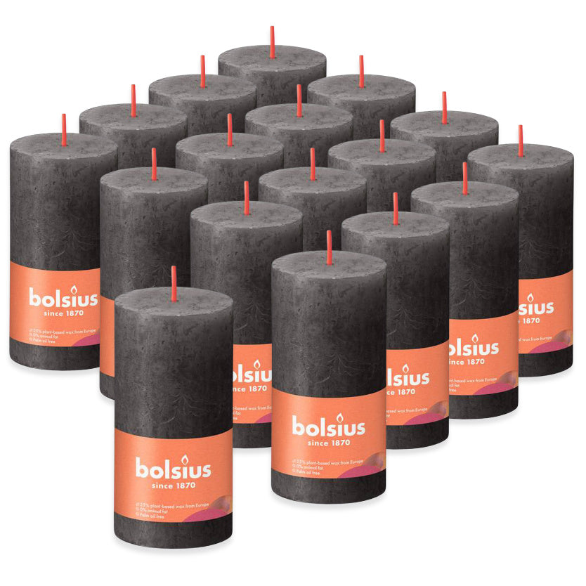 16 Stück Bolsius Rustik Stumpenkerzen 100x50mm klein B-Ware - Stürmisches Grau (2x8er)