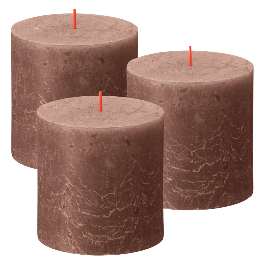 3er Set Bolsius Rustik Stumpenkerzen 100x100mm Wildleder-braun