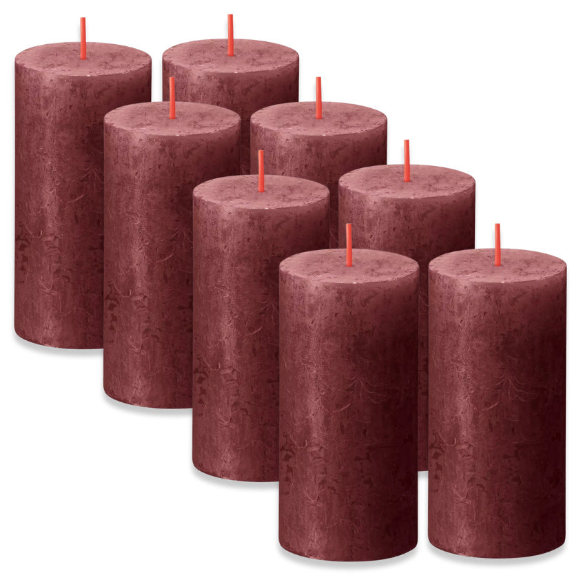 8er Set Bolsius Rustik Stumpenkerzen 100x50mm Blockkerzen klein - Samtrot
