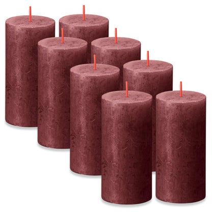 8er Set Bolsius Rustik Stumpenkerzen 100x50mm Blockkerzen klein - Samtrot
