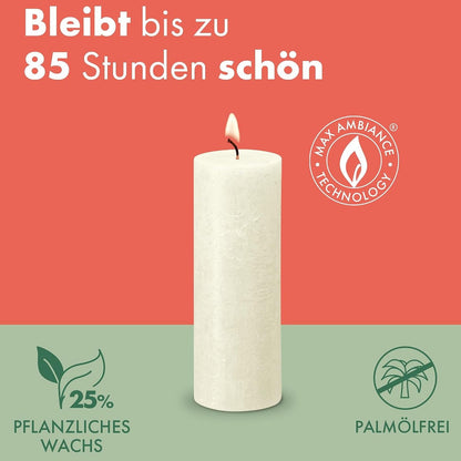 6 Stück Bolsius Rustik Stumpenkerzen 190x68mm - Weiß