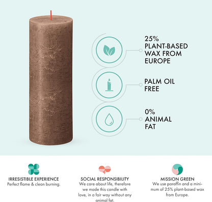 6 Bolsius Professional Rustik Stumpenkerzen 190x68mm - Wildlederbraun (6er Pack)