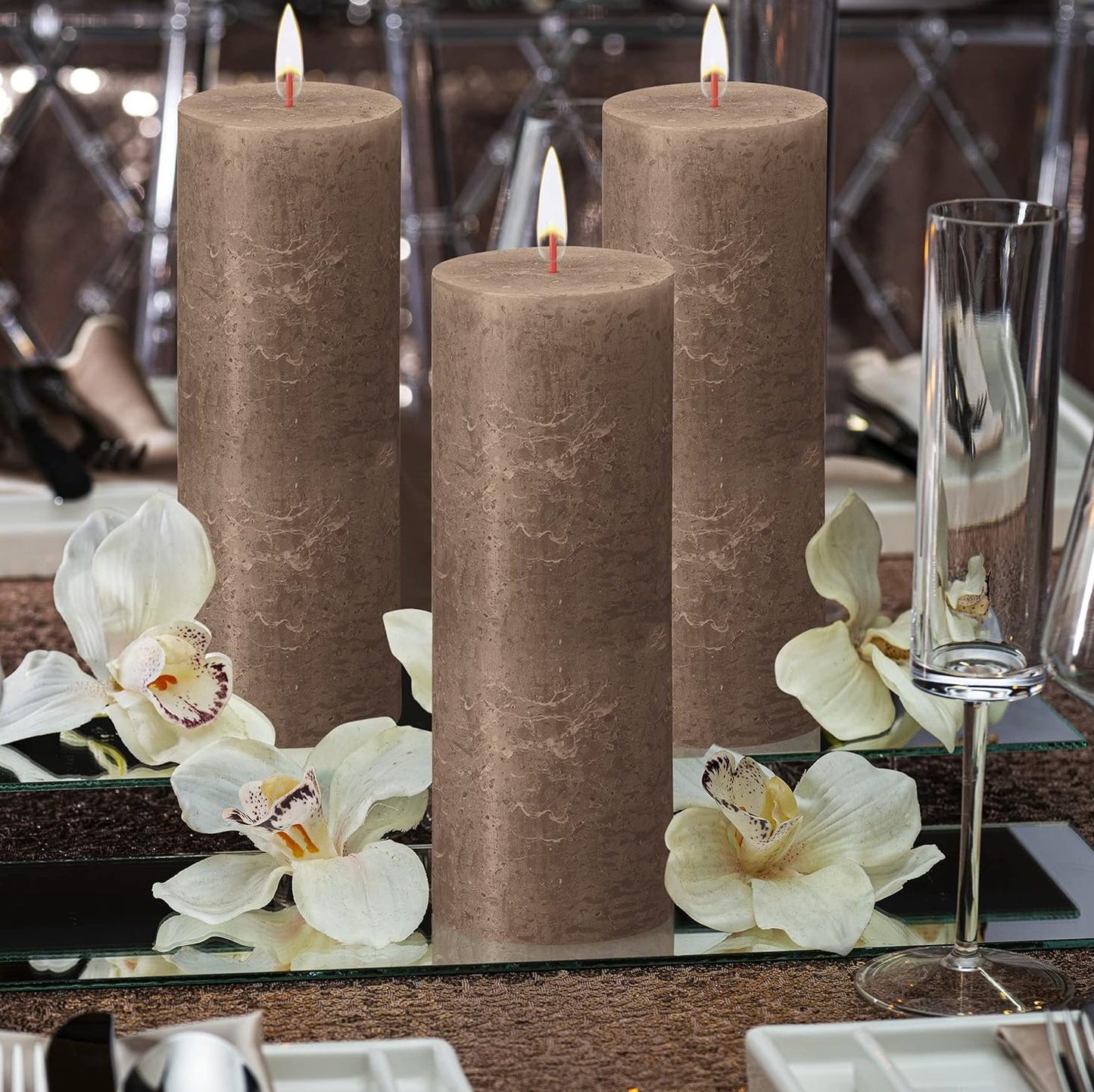 6 Bolsius Professional Rustik Stumpenkerzen 190x68mm - Wildlederbraun (6er Pack)