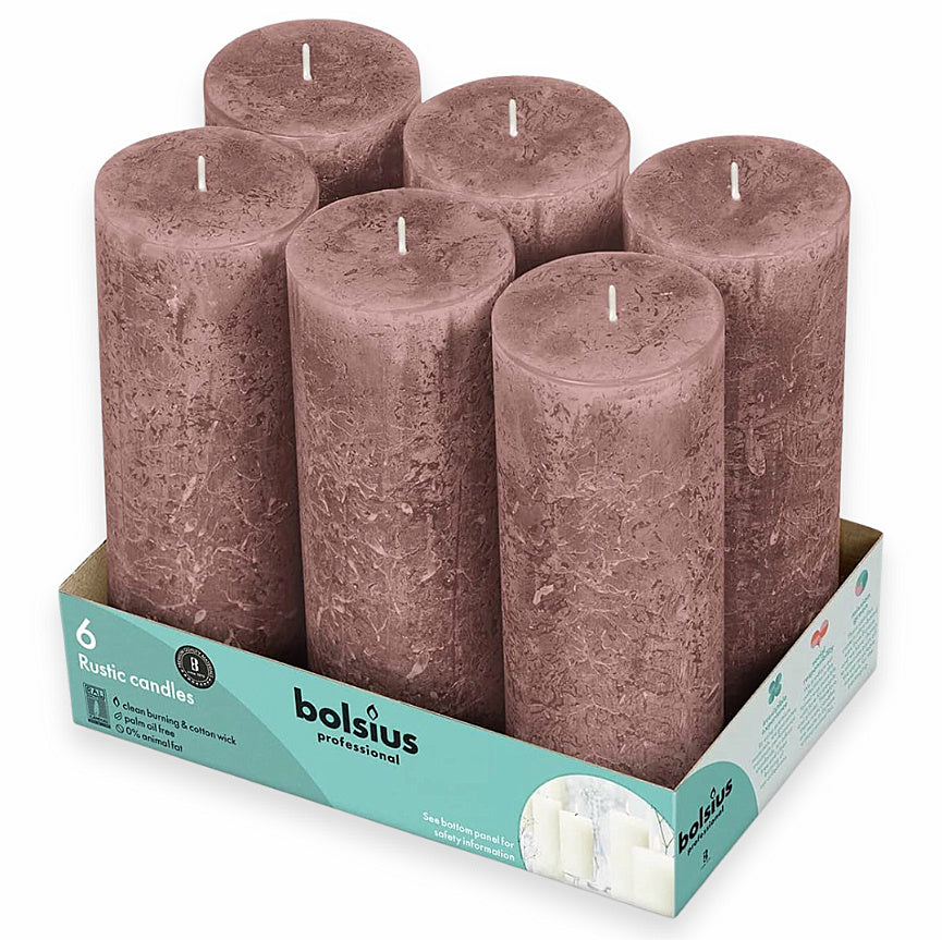 6 Bolsius Professional Rustik Stumpenkerzen 190x68mm - Wildlederbraun (6er Pack)