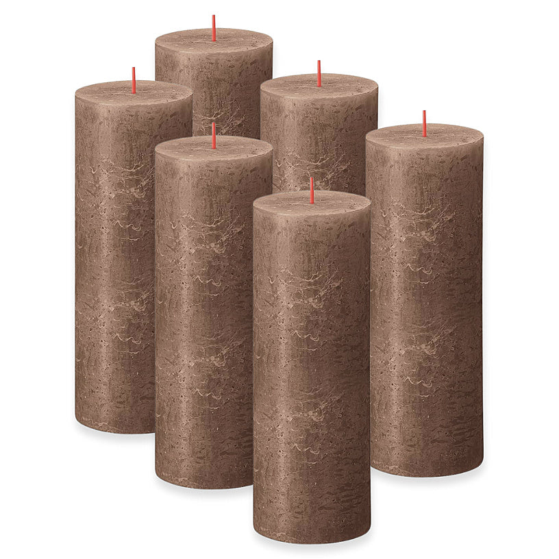 6 Bolsius Professional Rustik Stumpenkerzen 190x68mm - Wildlederbraun (6er Pack)