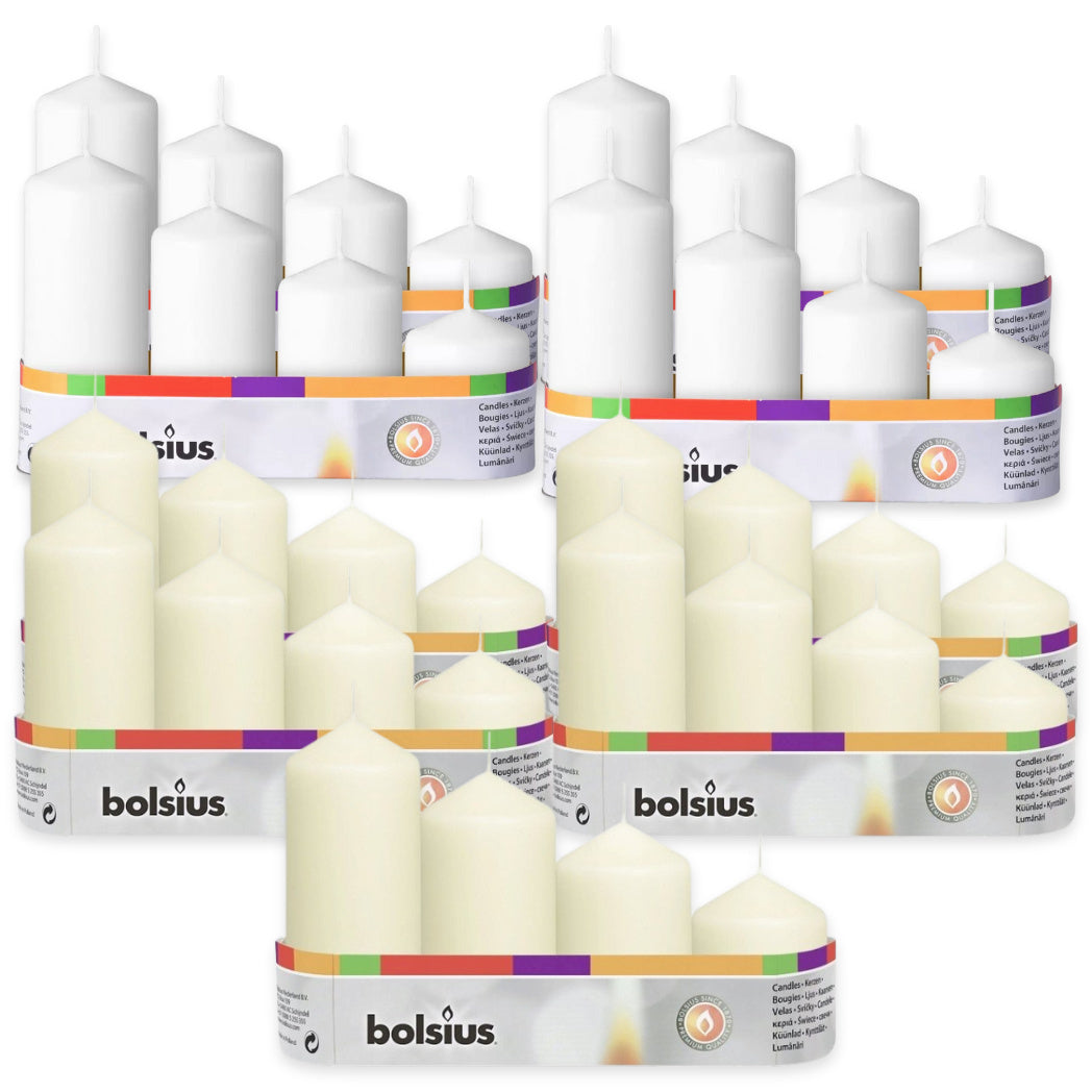 20 Stk (5 x 4er) Bolsius Stumpenkerzen 12/10/8/6 cm Ø 4,8 cm Advent Kerzen abgestuft glatt