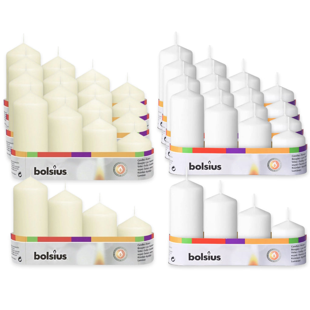 20 Stk (5 x 4er) Bolsius Stumpenkerzen 12/10/8/6 cm Ø 4,8 cm Advent Kerzen abgestuft glatt