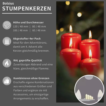 20 Stk (5 x 4er) Bolsius Stumpenkerzen 12/10/8/6 cm Ø 4,8 cm Advent Kerzen abgestuft glatt