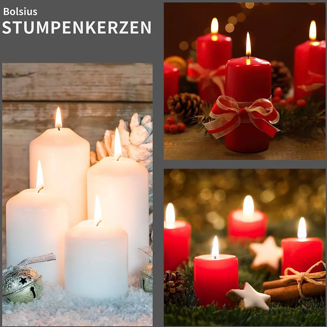 20 Stk (5 x 4er) Bolsius Stumpenkerzen 12/10/8/6 cm Ø 4,8 cm Advent Kerzen abgestuft glatt