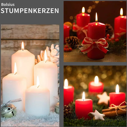 20 Stk (5 x 4er) Bolsius Stumpenkerzen 12/10/8/6 cm Ø 4,8 cm Advent Kerzen abgestuft glatt