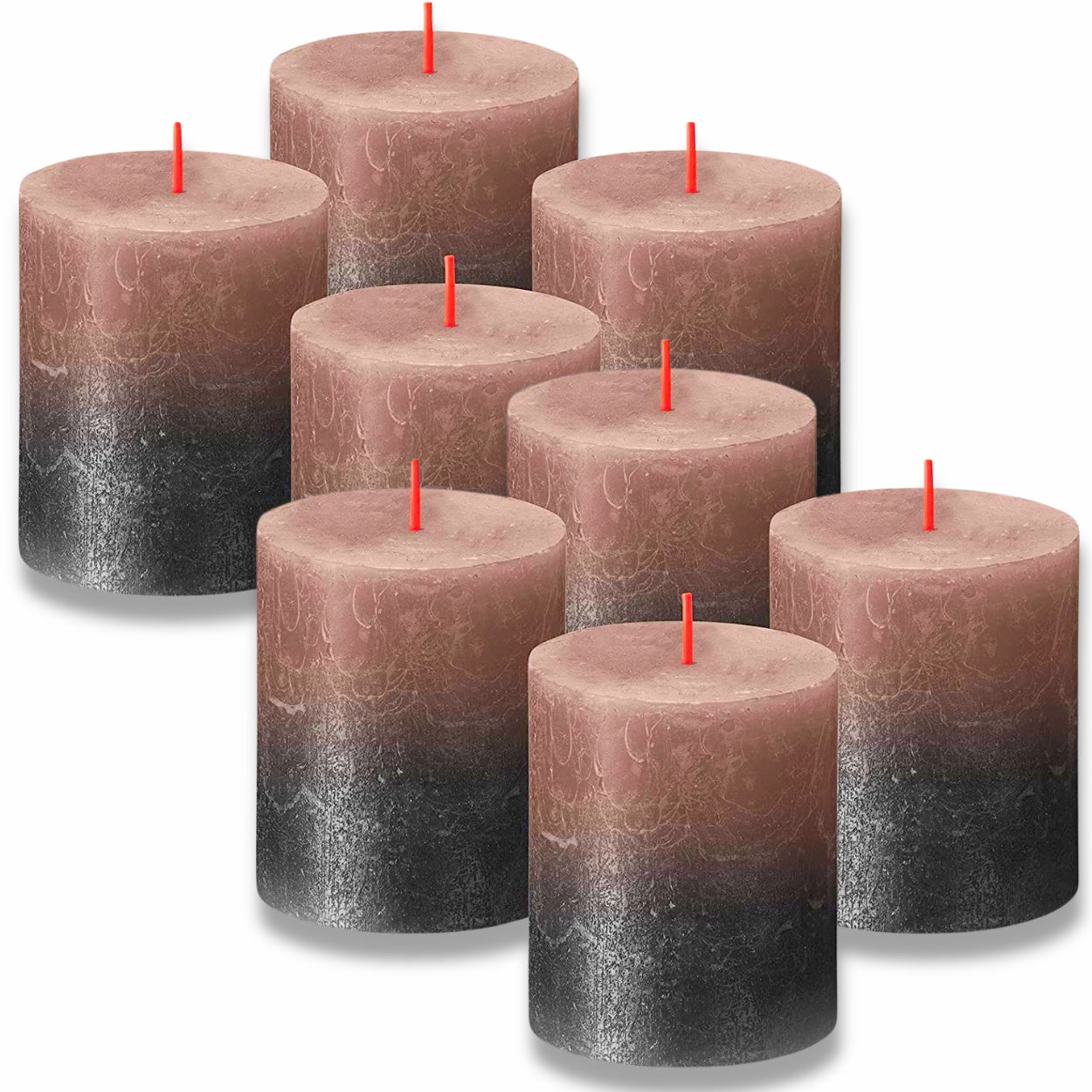 8 Stk Bolsius Rustik Stumpenkerzen 80x68mm cremiges Karamell + Anthrazit Metallic (2x4er)