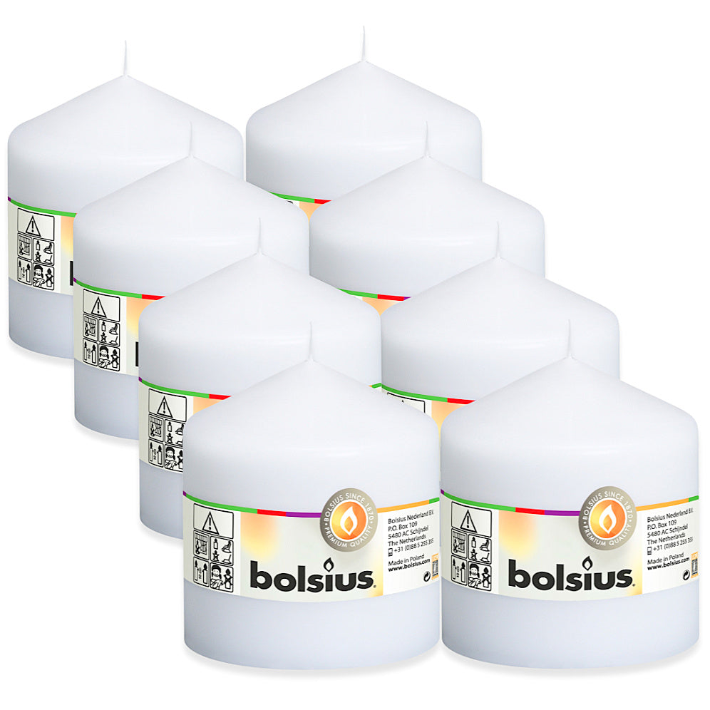 8 Stk Bolsius Stumpenkerzen 100x98mm Blockkerzen glatt - Weiß