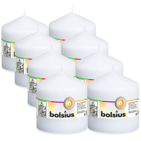 8 Stk Bolsius Stumpenkerzen 100x98mm Blockkerzen glatt - Weiß