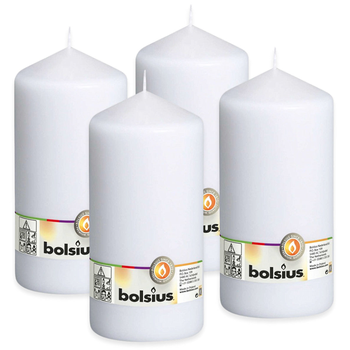 4er Set Bolsius XXL Stumpenkerzen 200x98mm Blockkerzen glatt - Weiß