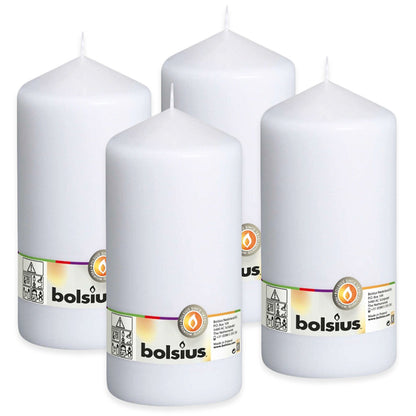 4 Stk Bolsius XXL Stumpenkerzen 200x98mm Blockkerzen glatt - Weiß