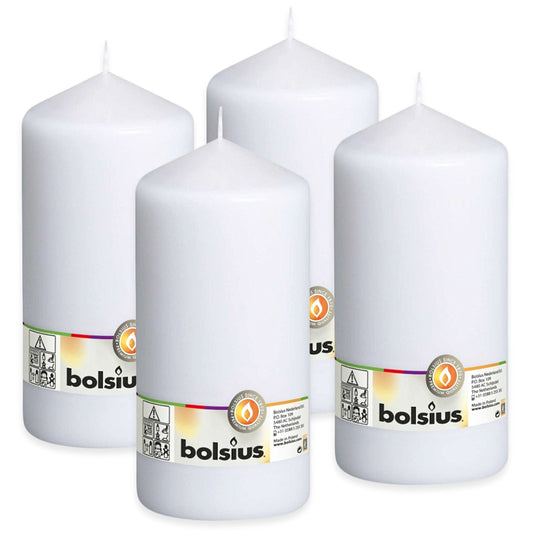 4 Stk Bolsius XXL Stumpenkerzen 200x98mm Blockkerzen glatt - Weiß