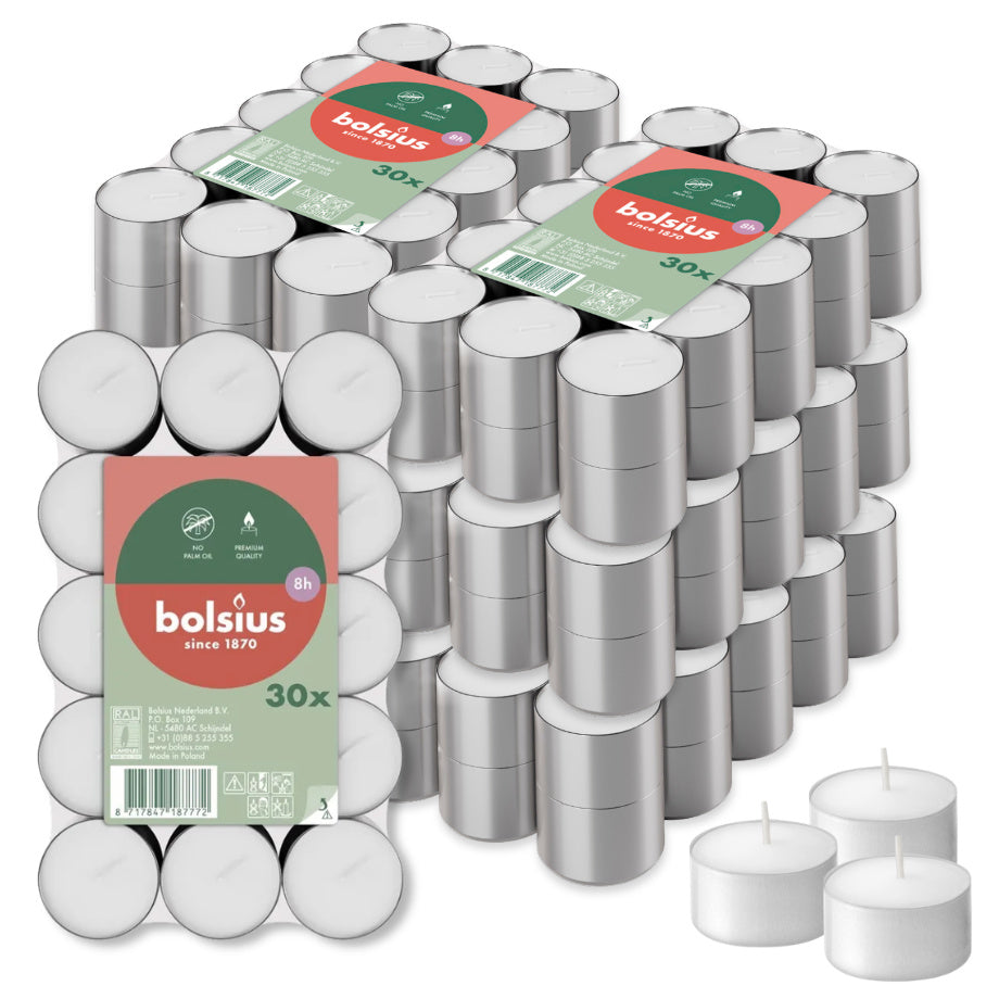 180 Stück Bolsius Gastro Teelichte 8 h Teelicht Alu Cup (6 x 30er Flatpack)