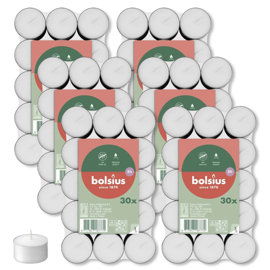 180 Stück Bolsius Gastro Teelichte 8 h Teelicht Alu Cup (6 x 30er Flatpack)