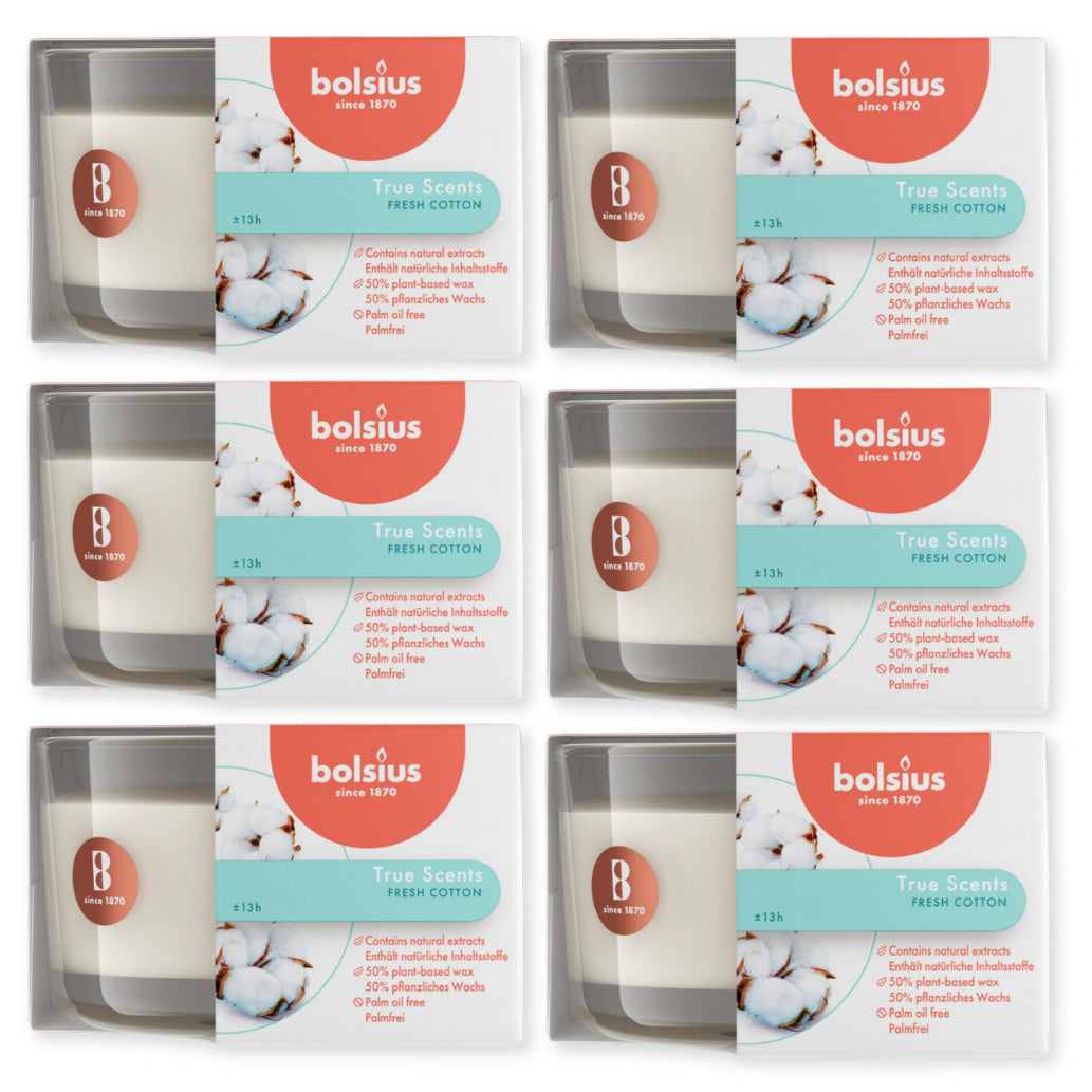 6er Set Bolsius True Scents Duftgläser 80x50mm Duftkerzen Kerzenglas - Fresh Cotton