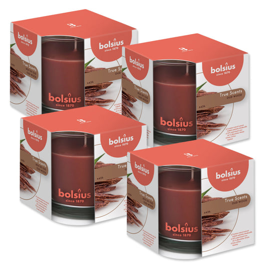 4er Set Bolsius True Scents Duftgläser 95x95mm Duftkerzen Kerzenglas Groß - Oud Wood
