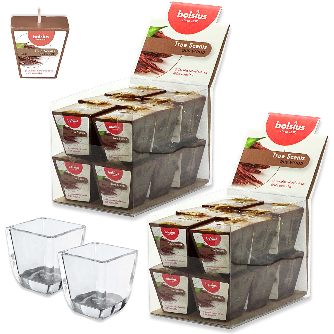 24 Stk Bolsius True Scents Votivkerzen Square 47x47mm Duftkerzen (2x12er) + 2 Gläser Gratis