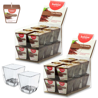 24 Stk Bolsius True Scents Votivkerzen Square 47x47mm Duftkerzen (2x12er) + 2 Gläser Gratis