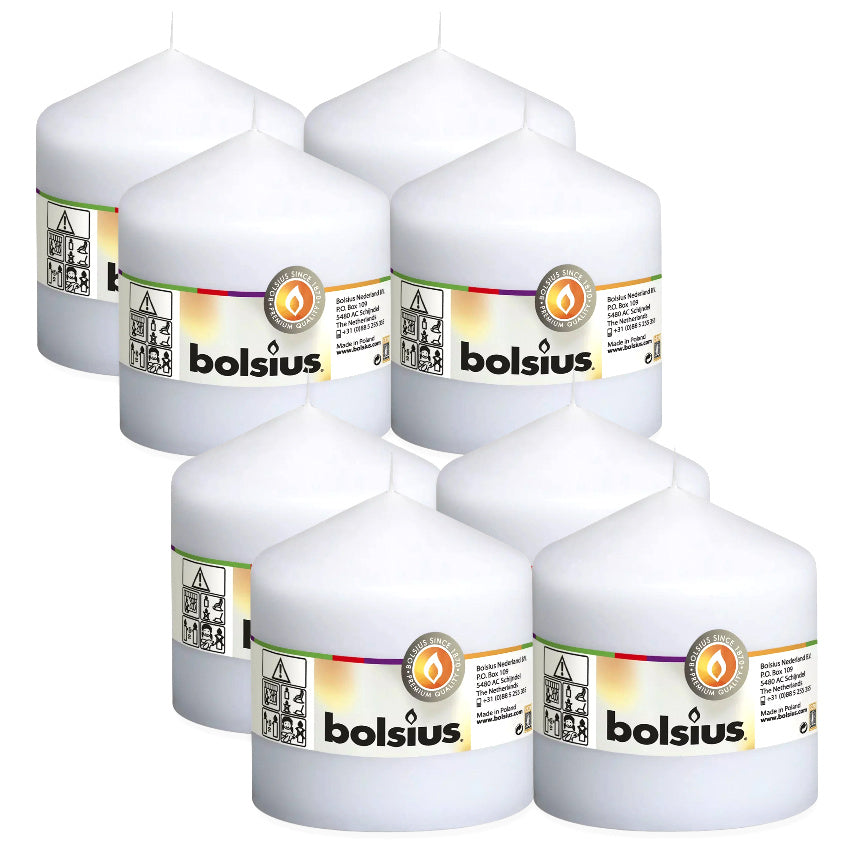 8 Stück Bolsius Stumpenkerzen 100x98mm große Blockkerzen glatt - Weiß
