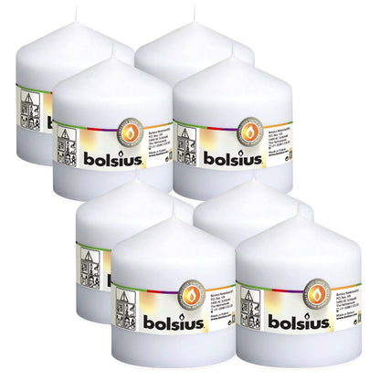 8 Stück Bolsius Stumpenkerzen 100x98mm große Blockkerzen glatt - Weiß