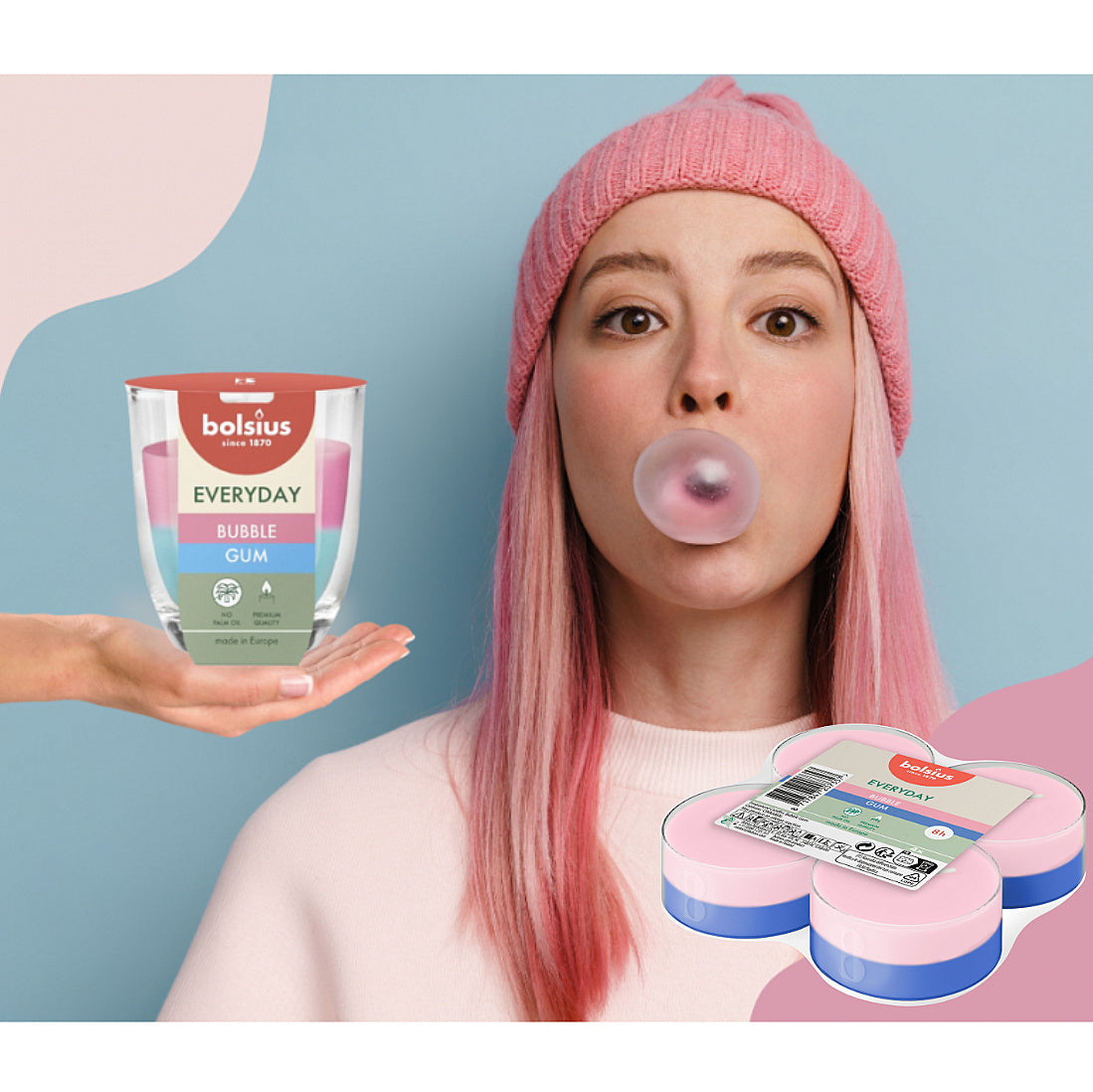 48 Stück Bolsius Everyday Duft Maxi Teelichter 8h Acryl Cup Bubble Gum (12x4er)