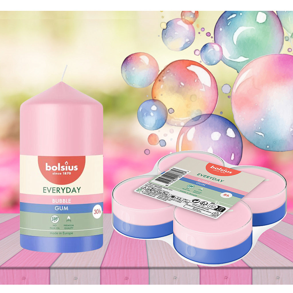 48 Stück Bolsius Everyday Duft Maxi Teelichter 8h Acryl Cup Bubble Gum (12x4er)