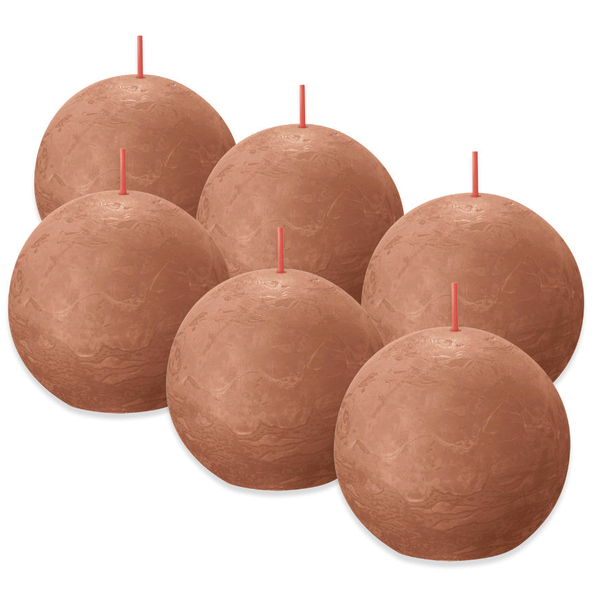 6 Stück Bolsius Rustik Kugelkerze Ø 76mm - Rostiges Rosa (6er Pack)