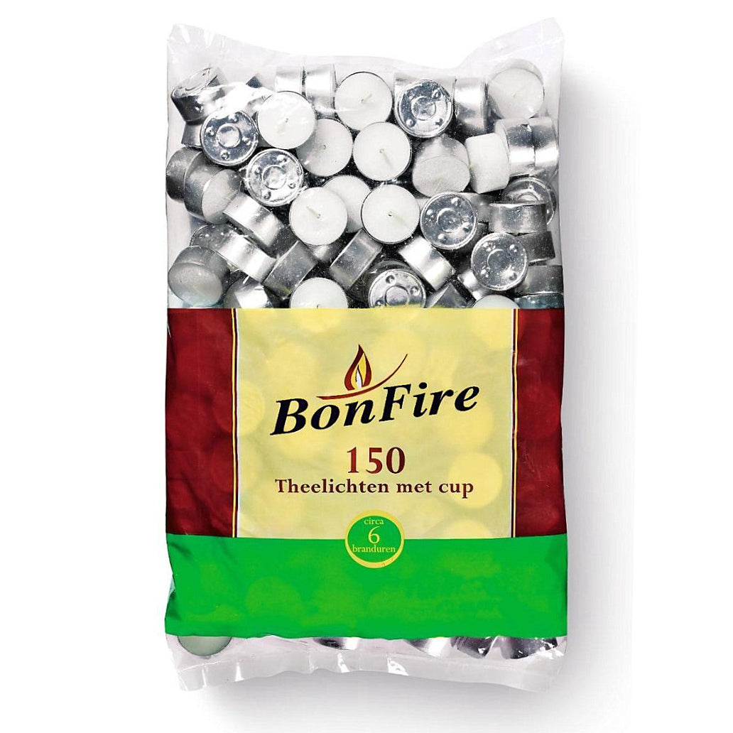 300 Stück Bonfire Teelichter 6 Stunden Brenndauer Teelicht Alu Cup Beutel (2x150er)