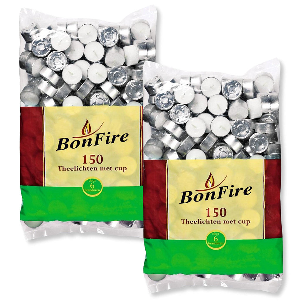 300 Stück Bonfire Teelichter 6 Stunden Brenndauer Teelicht Alu Cup Beutel (2x150er)