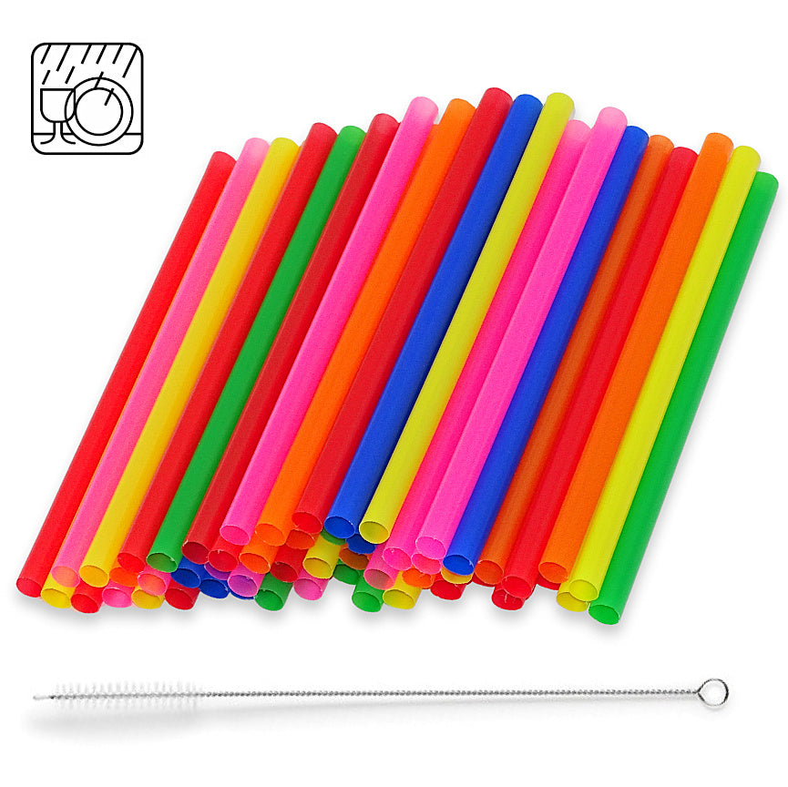 1.000 Stück Cocktail Mehrweg Trinkhalme Plastik 150x8mm Strohhalme + Bürste wiederverwendbar (4x250er)