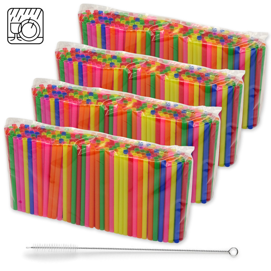 1.000 Stück Cocktail Mehrweg Trinkhalme Plastik 150x8mm Strohhalme + Bürste wiederverwendbar (4x250er)