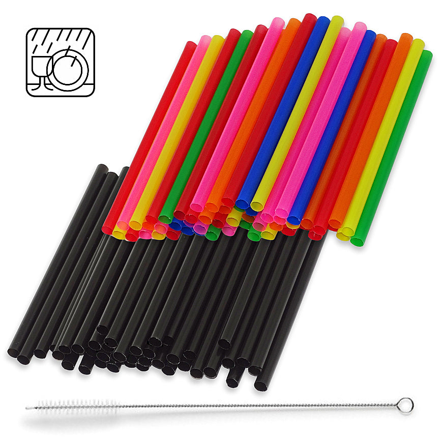 1.000 Stück Cocktail Mehrweg Trinkhalme Plastik 150x8mm Strohhalme + Bürste wiederverwendbar (4x250er)