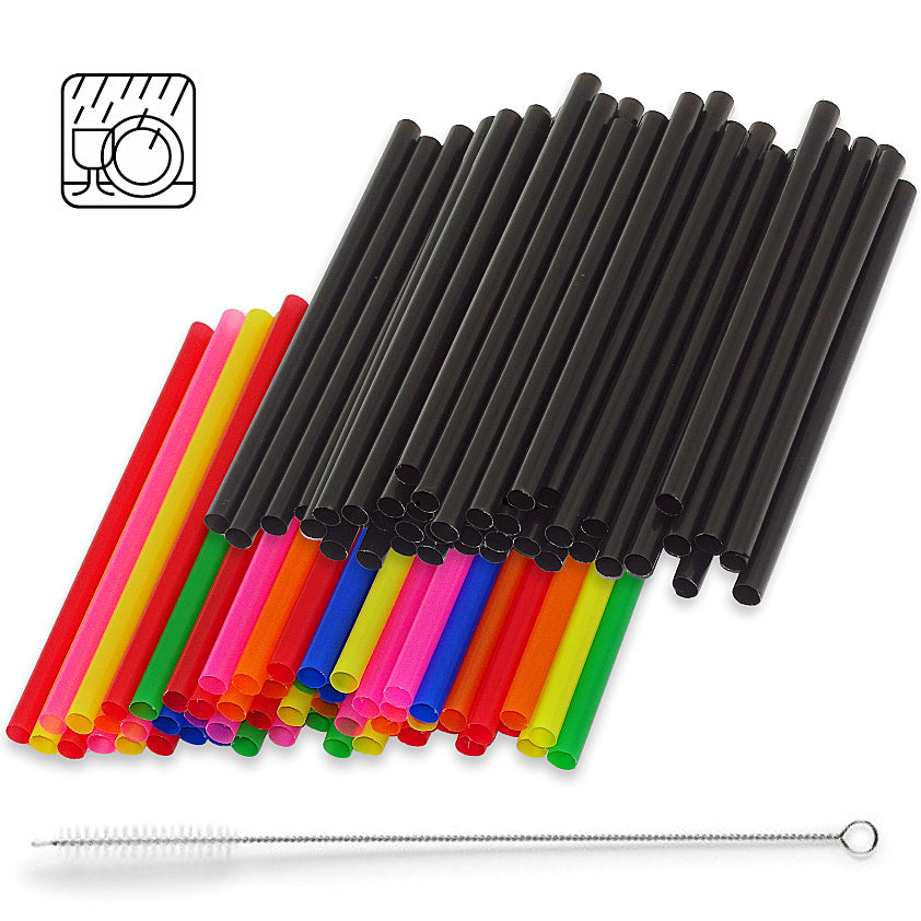 1.000 Stück Cocktail Mehrweg Trinkhalme Plastik 150x8mm Strohhalme + Bürste wiederverwendbar (4x250er)