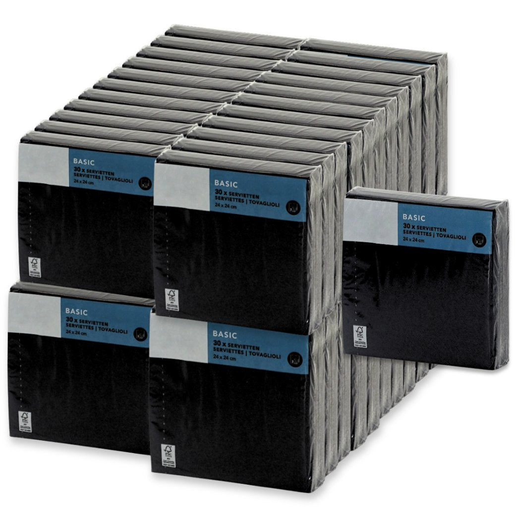 1.440 Stück Cocktail Servietten 24x24cm Papierservietten 3-lagig - Schwarz (48x30er)